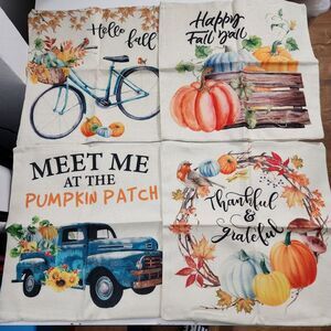Fall Autumn Leaves Harvest Canvas Pillowcase Covers Set of 4 BRAND NEW 17x17